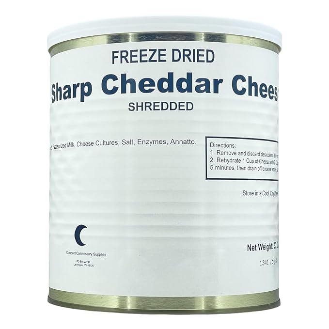 Military Surplus Freeze Dried Shredded Sharp Cheddar Cheese – #10 Can – 32 oz – 25+ Year Shelf Life – Emergency Food Supply – Camping, Hiking, Survival, Backpacking – Long-Term Storage Food – Pack of 1