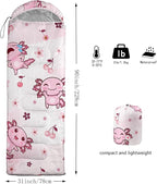 QOOMO Axolotl Cute Camping Sleeping Bags,3 Season Warm & Cool Weather,Lightweight,Waterproof Sleeping Bags for Adults & Kids,Traveling,and Outdoors