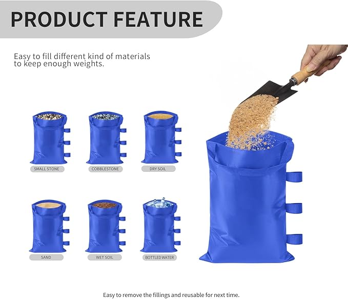 Sand Bags for Canopy Legs Empty Sandbags for Weight, Canopy Tent Weights Set of 4 Heavy Duty 1680D Pop Up Tent Weights Bags (Blue, 120LBS)