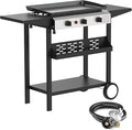 3 Burner BBQ Gas Griddle, 25.6 Inch Stainless Steel Portable Detachable Propane Griddle, 30,000 BTU Flat Top Barbecue Grill with Side Shelves for Camping