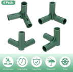 4 Pcs 19mm Greenhouse Frame Building Connectors, 3 Way Right Angle Pipe Fitting for Grape Trellis/Sunscreen Shed/Gardening Plant Stakes, Greenhouse Accessories [Green]