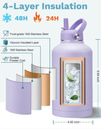 BENZZO Insulated Gallon Water Bottle with Straw Auto Spout Lid Cold 48h, 64/128 oz Water Jug With Carrying Pouch, Paracord Handle & Silicone Boot