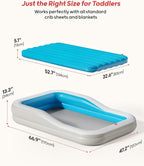 QPAU Inflatable Toddler Travel Bed with 3-Sided Safety Bumpers, Extra Large Kids Air Mattress, Includes Detachable Mattress, Portable for Camping, Travel, Home Use (Blue)