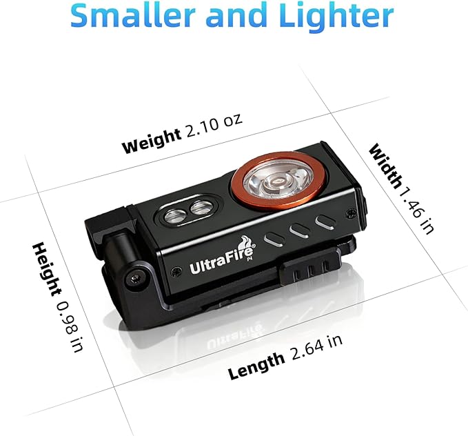 ULTRAFIRE Rechargeable EDC Pocket Flashlight with Clip, Magnetic Base and Headband, 6 Modes 500 Lumens Compact Mini Keychain Flashlight for Outdoor Use