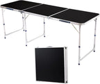 6Ft Camping Table Folding Portable Camp Aluminum Fold Up Lightweight Table Outdoor for Camping, Picnic, Portable Folding Aluminum Table Easy to Set & Carry - Black 180 x 60 x 70cm