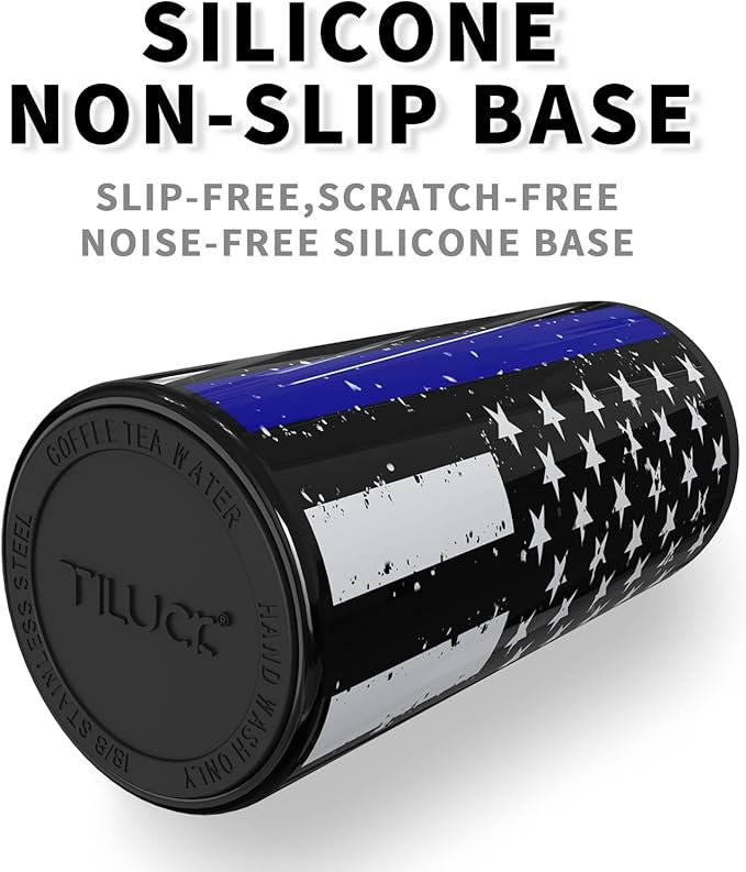 TILUCK Skinny Can Cooler for Slim Beer & Hard Seltzer, Stainless Steel, Doucle-Walled Stainless Steel Insulated Slim Cans, Standard 12 oz (Black U.S. Flag)