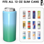 TILUCK Skinny Can Cooler for Slim Beer & Hard Seltzer, Stainless Steel, Doucle-Walled Stainless Steel Insulated Slim Cans, Standard 12 oz (Teal Gradient-NEW)