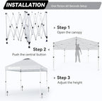 Nazhura 10' x 10' Pop Up Canopy Tent with Sand Weight Bag, Freestanding Sun Shelter for Picnic and Camping, One Person Setup and Height Adjustable (White)