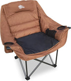 Oversized Camping Chairs for Adults Heavy Duty Padded Outdoor Folding Lawn Chair XL Camp Chair for Outside Sports Beach Fishing Garden Supports 500lbs, Brown