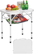 VEVOR Folding Camping Table, Adjustable Height Aluminum MDF Outdoor Portable Lightweight, for Cooking, Beach, Picnic, Travel, 24 x 16 inch