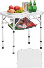 VEVOR Folding Camping Table, Adjustable Height Aluminum MDF Outdoor Portable Lightweight, for Cooking, Beach, Picnic, Travel, 24 x 16 inch