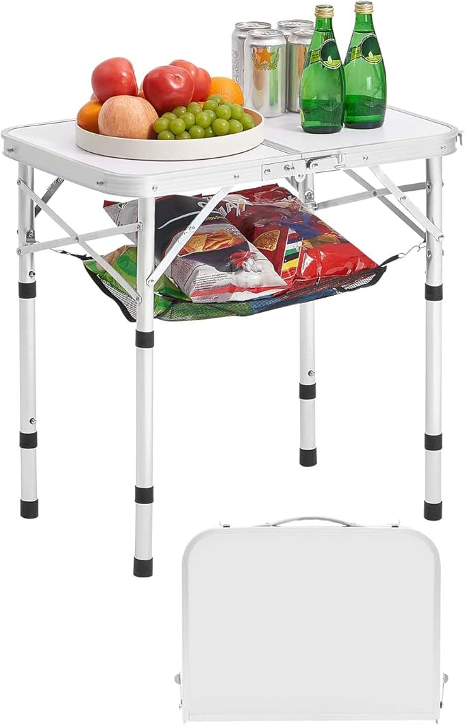 VEVOR Folding Camping Table, Adjustable Height Aluminum MDF Outdoor Portable Lightweight, for Cooking, Beach, Picnic, Travel, 24 x 16 inch