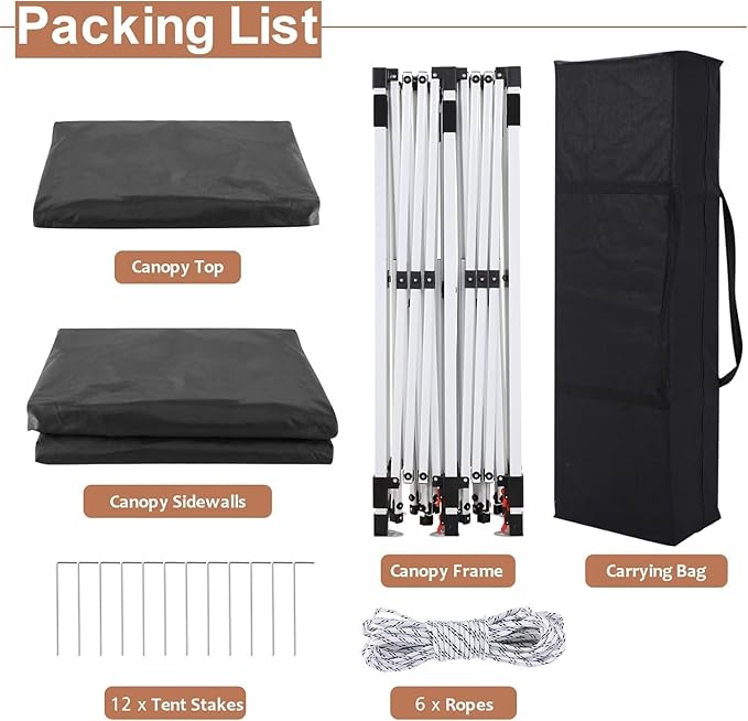 COBIZI 10x20 Pop Up Canopy Tent with Sidewalls, Outdoor Party Tent, Waterproof & UV50+, 3 Adjustable Heights, Higher Frame Design for Parties Backyard, Weddings, Markets, Black