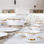 Ceramic Tableware Set with 56 Pieces, Bowl/Soup Pot/Spoon, Bone China Tableware, Octagonal fold Design, Porcelain Combination Set