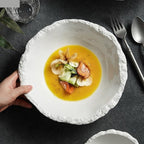 Camping Plates Simple White Ceramic Soup Bowl Kitchen Restaurant Special Tableware Creative Texture Salad Bowl Noodles Bowls Dinner Plate Dish Plate Decorative Plate(A 6inch)