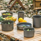 1SET Outdoor Pure Titanium Frying Pan Foldable Fork Set Camping Portable Pot and Tableware(Large)