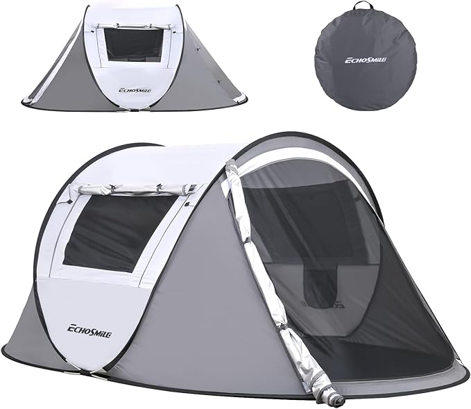 EchoSmile Instant Pop Up Camping Tent, 2/4/6 Person, Easy Setup Tent, Water Resistant Dome, Portable with Carry Bag