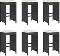 Patio Bar Stools with Cushions 6 pcs Black Poly Rattan Dinning Chairs Camping Chair Camping Chairs Porch Chairs for Outdoor Dining Bedroom Patio