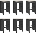 Patio Bar Stools with Cushions 6 pcs Black Poly Rattan Dinning Chairs Camping Chair Camping Chairs Porch Chairs for Outdoor Dining Bedroom Patio