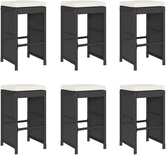 Patio Bar Stools with Cushions 6 pcs Black Poly Rattan Dinning Chairs Camping Chair Camping Chairs Porch Chairs for Outdoor Dining Bedroom Patio
