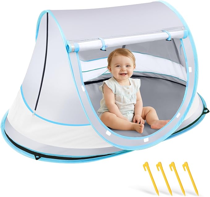 Baby Beach Tent, Pop Up Beach Tent Sun Shade for Beach, UPF 50+ UV Protection Sun Shelters for Infants with Carry Bag for Outdoor Travel, Camping(Gray)
