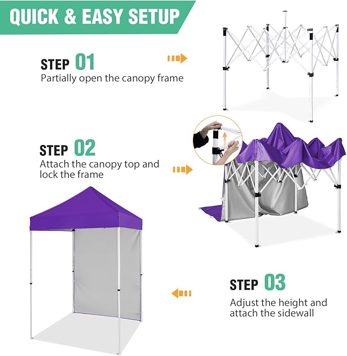 5x5 Pop Up Canopy Tent with One Sidewall, Instant Portable Beach Canopy, Outdoor Tent with Carry Bag for Camping, Sports, Tailgating, Events, Purple