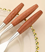Silverware Flatware Cutlery Set， 5/20/30/40pcs Wooden Handle Mirror 304 Stainless Steel Knife， Fork and Spoon Thickened Rosewood Tableware，Silver-30 Pieces for 6