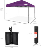 Best Choice Products 12x12ft Pop Up Canopy Tent, Outdoor Shade, 1 Person 1 Minute Set Up, Carry Case, 4 Weight Bags - Amethyst Purple