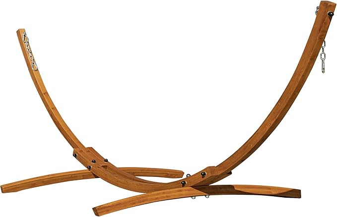 Lazy Daze Hammocks 10.5 FT Outdoor Arc Wood Hammock Stand, 2 Person Hard Pine Wood Hammock Stand with Carabiners and Chains for Outdoor Patio Garden Poolside, 300lb Capacity, Brown