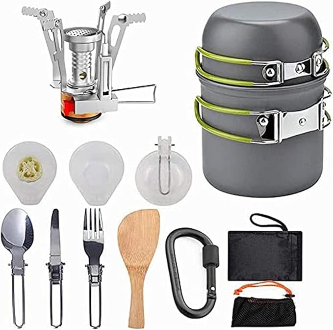 MDybf Outdoor Picnic Tableware Set, Portable Hard Aluminium Cooking Utensils for Camping, Hiking, Mountaineering, Picnic and Other Outdoor Activities, Easy to Clean with Cleaning Tools