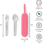 Omie OmieBox Travel Utensil Set | Fork and Spoon with Case for Easy Travel | Stainless Steel Fork and Spoon | Pink