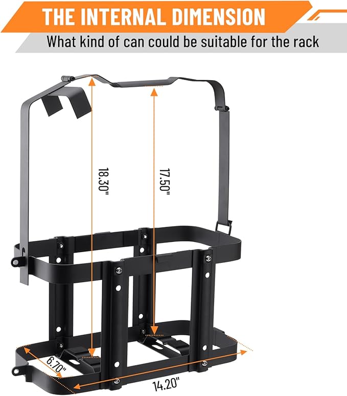 Anti-theft Jerry Can Mount Holder: Lockable Jerry Gas Can Holder Rack, 5 Gallon (20 Liter), Reinforced Welding, Anti-theft U-bayonet, Plum Stainless Steel Screws