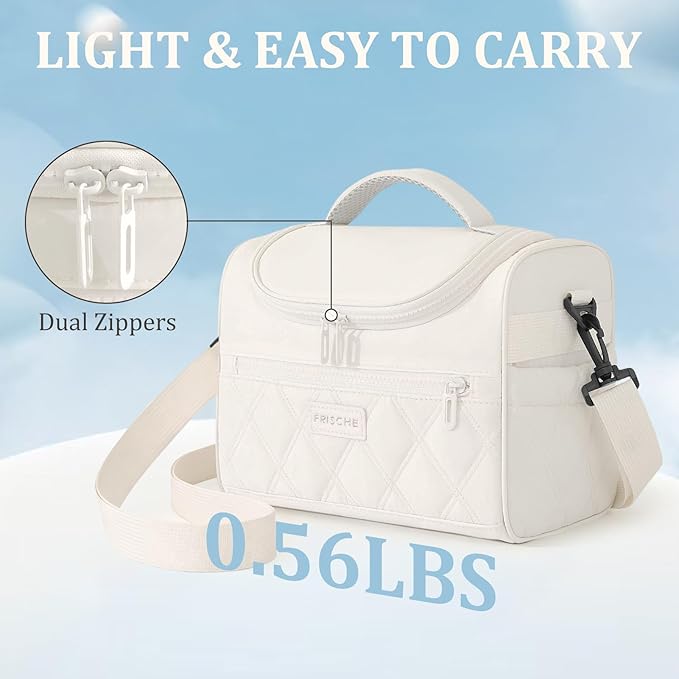 Lunch Bag for Women Soft Lightweight,Leakproof Insulated Lunch Box with Straps,Reusable Lunch Cooler for Work Meal Hiking Travel,Beige