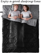 Tuphen Double Sleeping Bag, Sleeping Bag with 2 Pillows, Queen Size XL Bag for 2 People, Cold Warm Weather- 3 Seasons, Waterproof Adults for Camping, Backpacking or Hiking