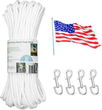 Upgraded Flag Pole Rope Clips Kit 100Ft,5/16” Flag Halyard Rope with Sturdy Swivel Snap Hooks,Heavy Duty Utility Rope for Pet Camping Tent Hardware Accessories Flagpole Line Replacement Set (100ft)