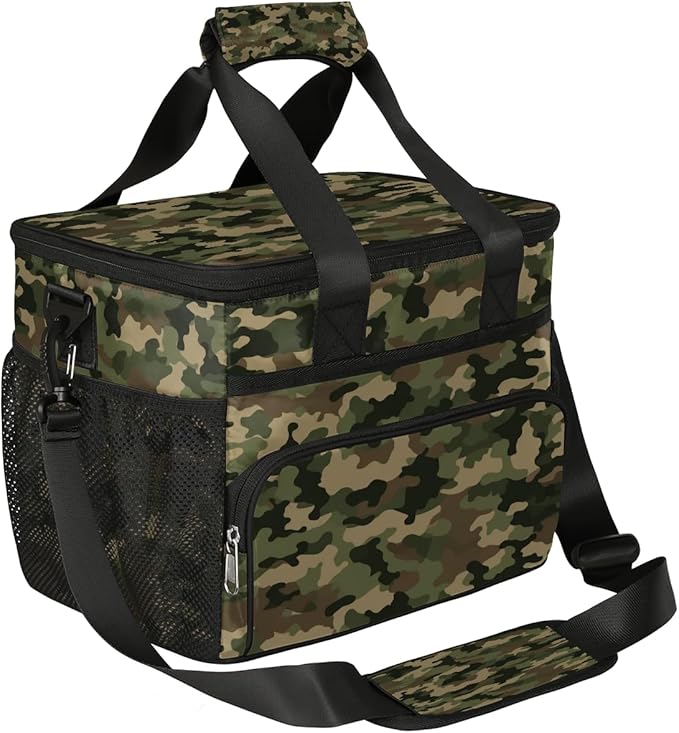 Leakproof Reusable Insulated Cooler Lunch Bag Army Camouflage Camo Pattern Picnic Lunch Box for Women Men Cooler Tote Office Work Camping Beach 24 Can 15L