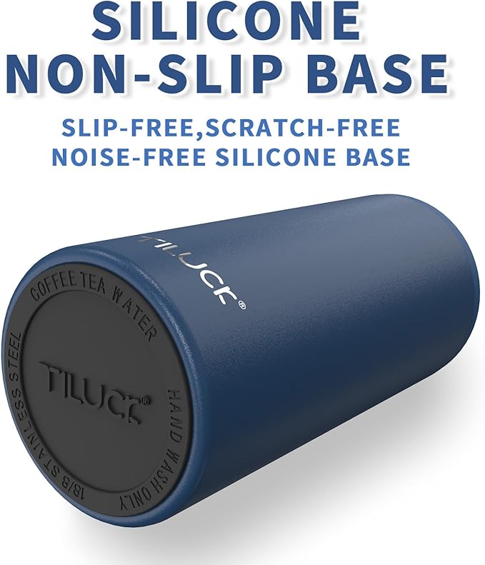 TILUCK Skinny Can Cooler for Slim Beer & Hard Seltzer, Stainless Steel, Doucle-Walled Stainless Steel Insulated Slim Cans, Standard 12 oz (Frosted Navy)
