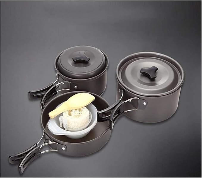 Camping Cookware Camping Pot Outdoor Cooking Set Mountaineering Backpacking Tableware Kit for Travel Hiking Picnic Black Picnic Utensils