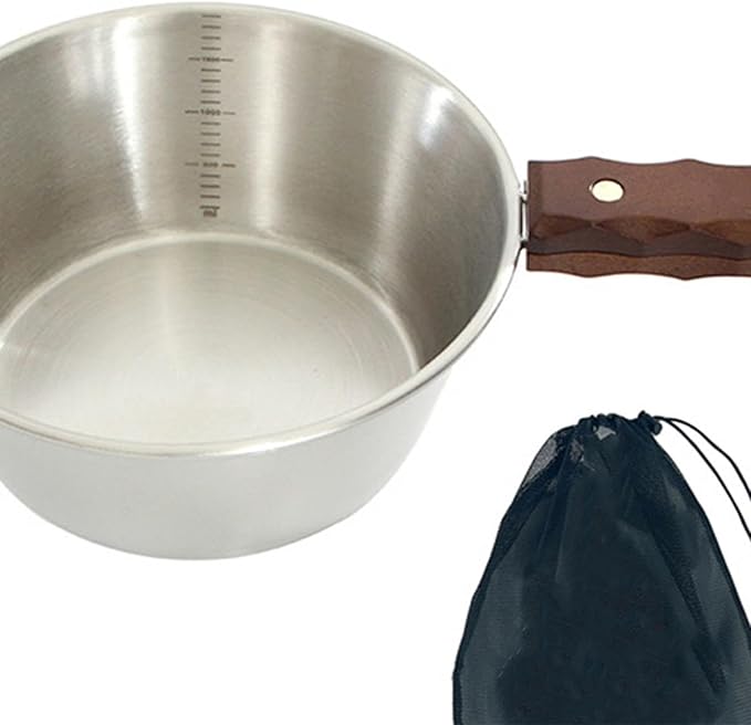 Camping Bowl Outdoor Bowl Cooking Picnic Bowl with Handle Lightweight Camping Cup Picnic Tableware for Fishing Picnic Campfire Kitchen Beach, Silver