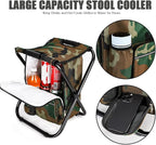 Large Size Portable Hiking Camouflage Camping Stool, 3 in1 Multifunction Fishing Backpack Chair, Folding Camping Chair Stool with Cooler Insulated Picnic Bag