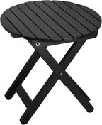 Outdoor Small Round Folding Side Tables, Foldable Wooden End Table for Indoor, Porch, Patio, Camping as Coffee Table or Plant Stand, Black ﻿