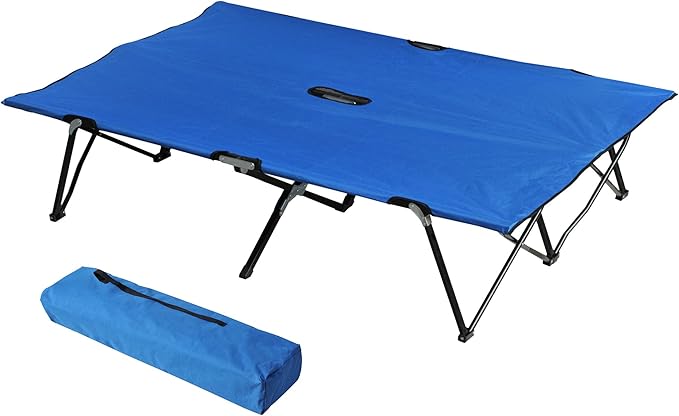 2 Person Folding Camping Cot for Adults, 50" Extra Wide Outdoor Portable Sleeping Cot with Carry Bag, Elevated Camping Bed, Beach Hiking, Blue