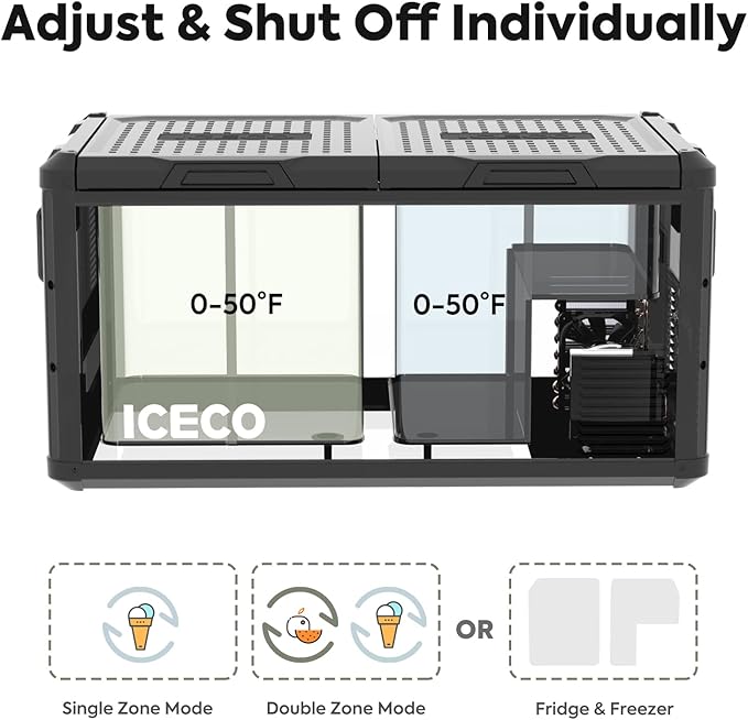 ICECO VL75ProD Portable Refrigerator, 12v Dual Zone Fridge Freezer with SECOP, 0°F to 50°F, 79Qt 12V Portable Freezer with Reversible Lid, Car Fridge portable AC/DC For Car, Camping |with Cover