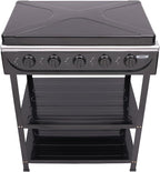 Outdoor Camping Stove, 5 Burner Propane Gas Cooker with Removable Storage Shelf and Windshield Cover for Camping, RV Outdoor Activities (Black)