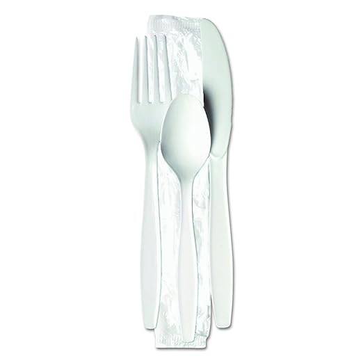 Dixie Individually Wrapped 3-Piece Heavy-Weight Polystyrene Plastic Fork, Knife, and Teaspoon, Cutlery Kit by GP PRO (Georgia-Pacific), White, CH26C7, (Case of 250 Kits)