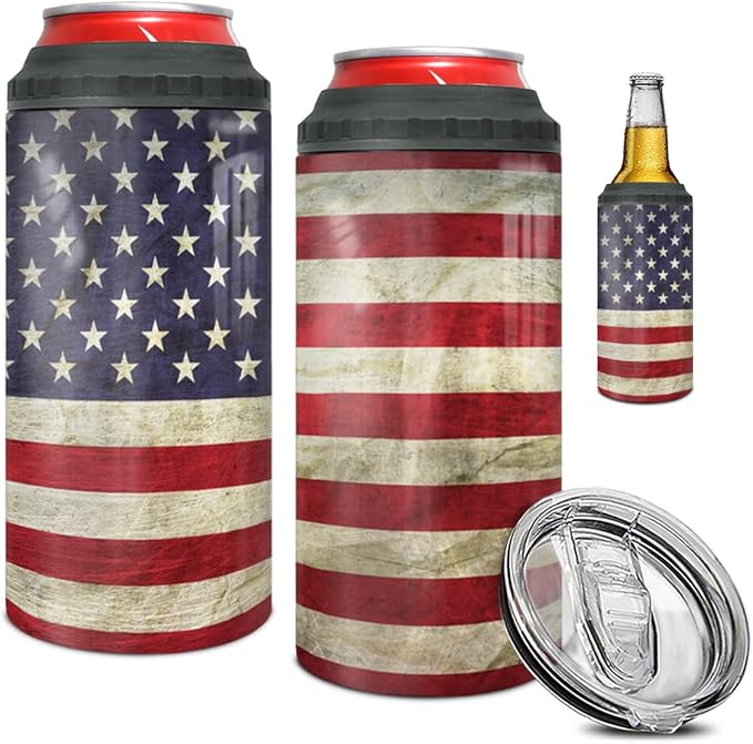 winorax American Flag Tumbler 4-in-1 Design 12oz Stainless Steel Insulated Tumblers 4th Of July Cups With Lids Coffee Travel Mug Cup For Men Boys Dad Grandpa Fathers Day
