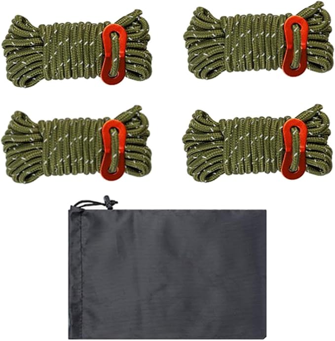 4 Pieces Tent Cords Reflective Guy Lines Heavy Duty Outdoor Climbing Ropes Lightweight Drawstring Bag Supplies for Hiking Travel Camping Backpacking S, Deep Green