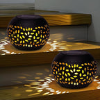 Solar Lanterns Outdoor Table Lights,2 Pack Outdoor Waterproof Decor, Hollow Out Retro Black Metal Solar Patio Lamps,Yard Porch Garden Balcony Indoor Desk Bedroom Tabletop Decorations
