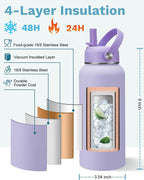 BENZZO 32 oz Insulated Water Bottle with Straw - Pop-up Spout Lid, Paracord Handle, Carrier Bag with Strap, Leak Proof Stainless Steel Water Bottle 32oz, Cold Flask Jug for Traveling Hiking