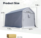Quictent 8x12FT Long Storage Shed Kayak Shelter with Roll-Up Mesh Windows, Heavy Duty Portable Garage for Canoe, Boat, Tools Waterproof Storage Tent with Reinforced Frame, Sliver Gray